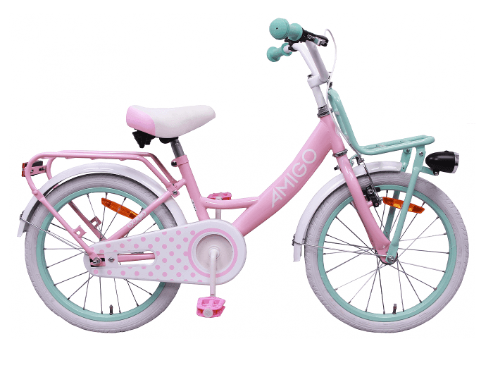 Amigo Kinderfahrrad Dots 18 Zoll Mädchen Fahrrad rosa LED Beleuchtung 